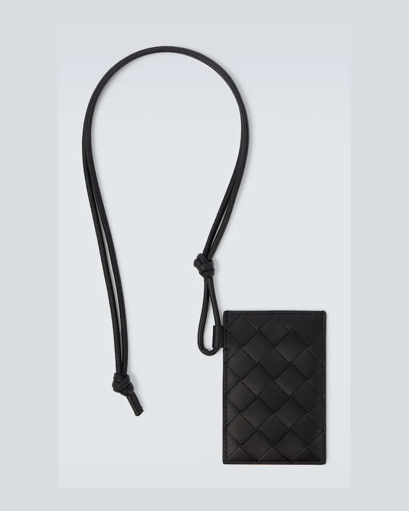Bottega Veneta Gepäckanhänger Intrecciato aus Leder Schwarz
