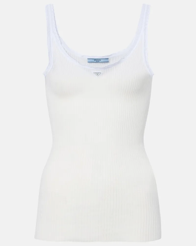 Prada Tanktop aus Rippstrick mit Spitze Weiß