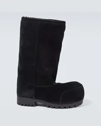 Balenciaga Stiefel Alaska Fur High aus Veloursleder Schwarz