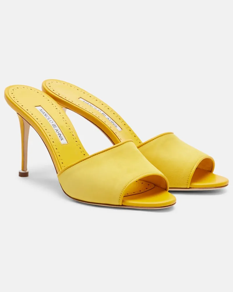 Manolo Blahnik Pantoletten Larache 90 aus Veloursleder Gelb