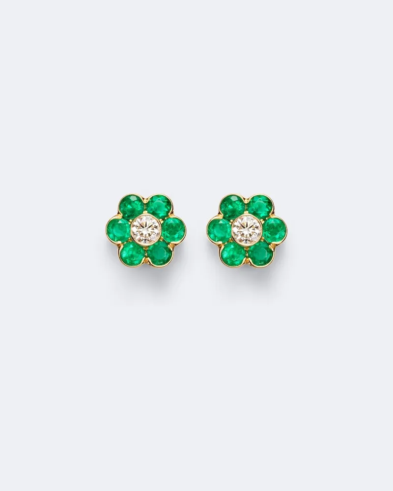 ANITA KO Ohrringe Flora aus 18kt Gelbgold mit Diamanten und Smaragden Gold
