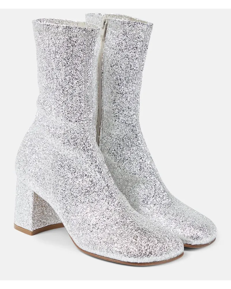 Dries van Noten Ankle Boots mit Glitter Silber