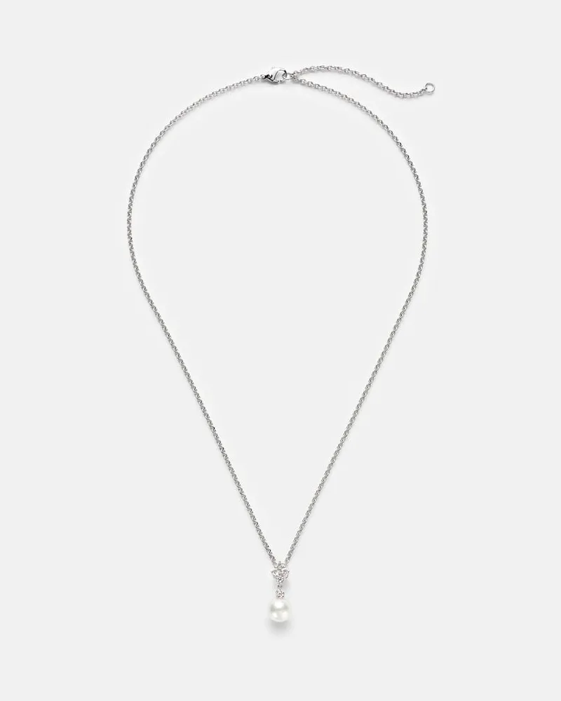 Mikimoto Halskette aus 18kt Weißgold mit Diamanten und Akoypaerle Silber