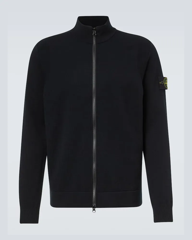 Stone Island Bestickte Jacke aus einem Wollgemisch Schwarz