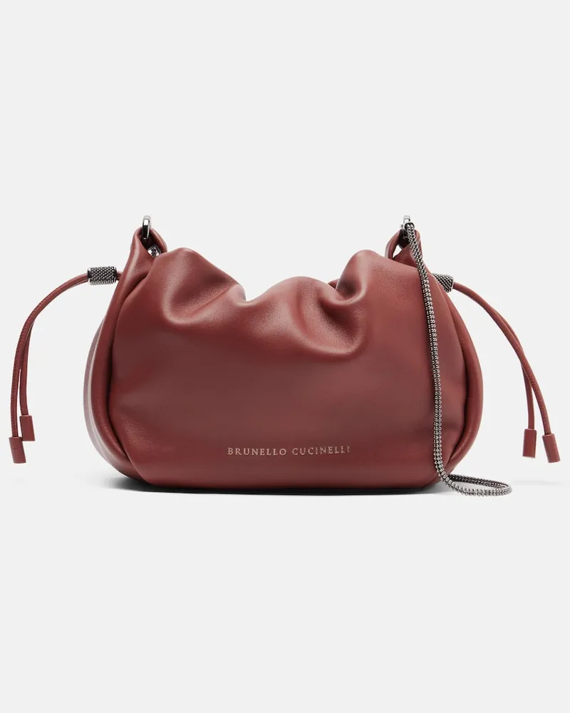 Brunello Cucinelli Crossbody Bag Mellow Mini aus Leder Braun