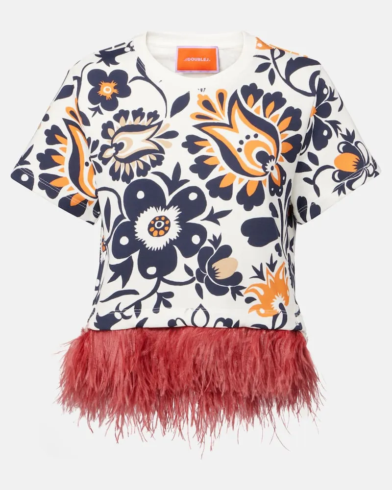 La DoubleJ Top La Scala aus Baumwolle mit Federn Multicolor
