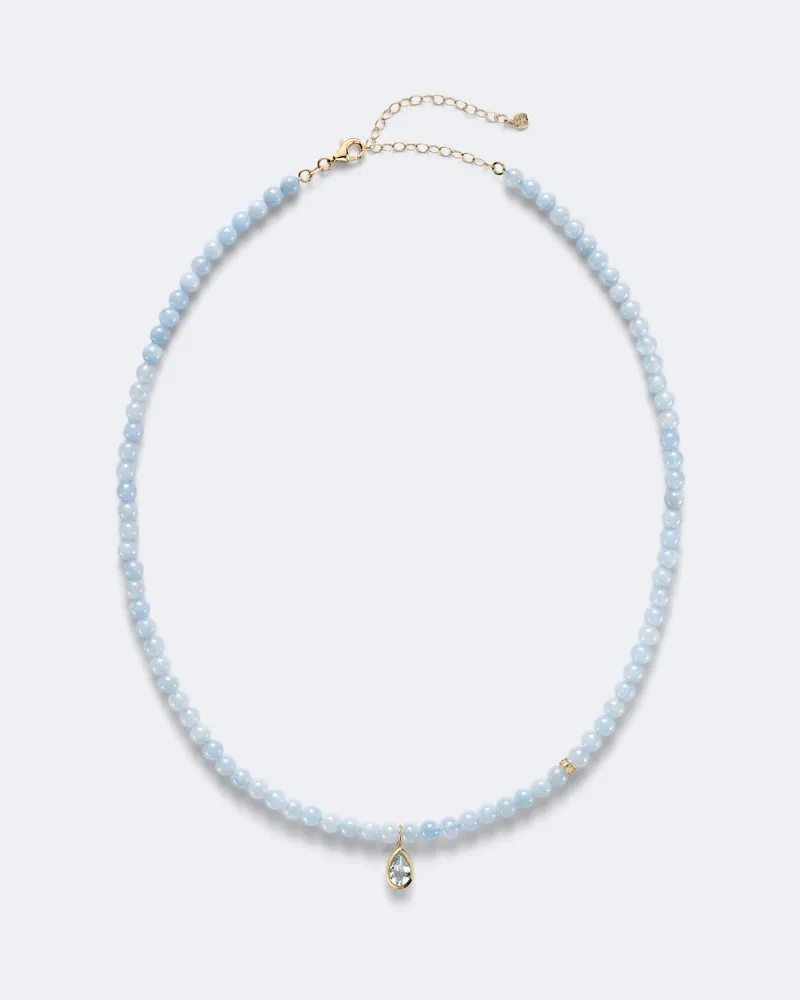 Sydney Evan Halskette Icon Mountings aus 14kt Gelbgold mit Diamanten und Aquamarin Blau