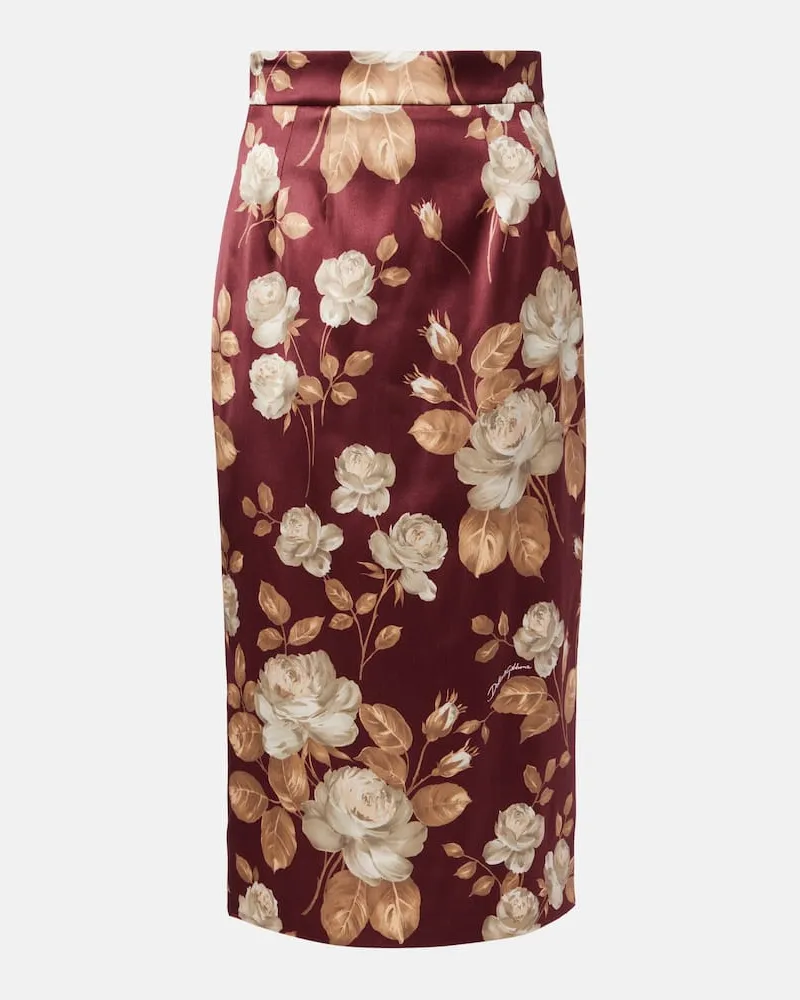 Dolce & Gabbana High-Rise-Midirock aus Satin Multicolor