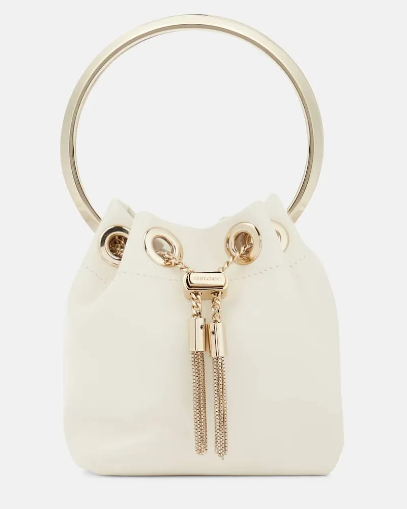 Jimmy Choo Bucket Bag Bon Bon Micro aus Leder Weiß