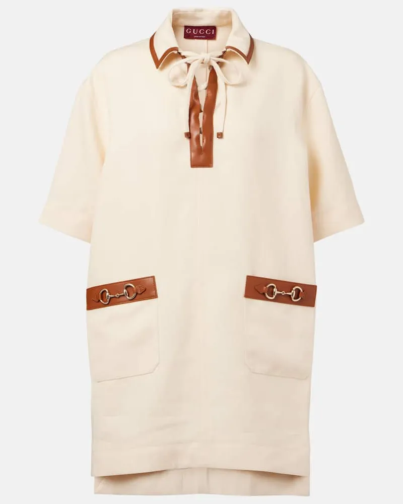 Gucci Minikleid Horsebit aus Leinen-Canvas Beige