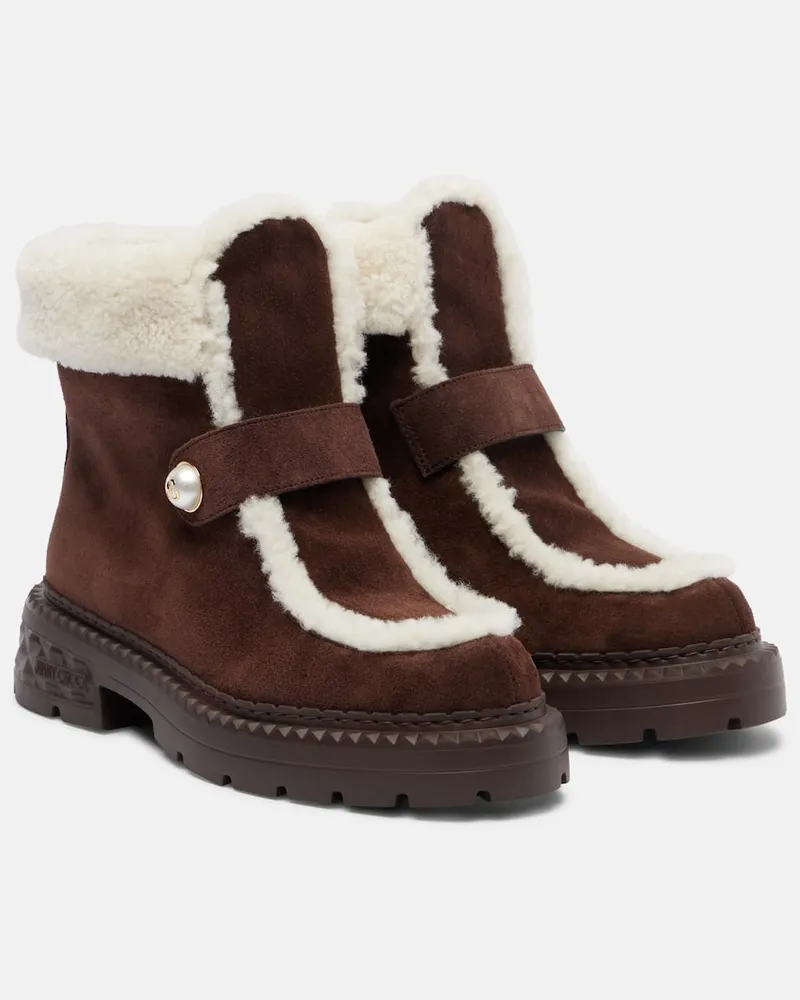 Jimmy Choo Ankle Boots Shea aus Veloursleder mit Shearling Braun