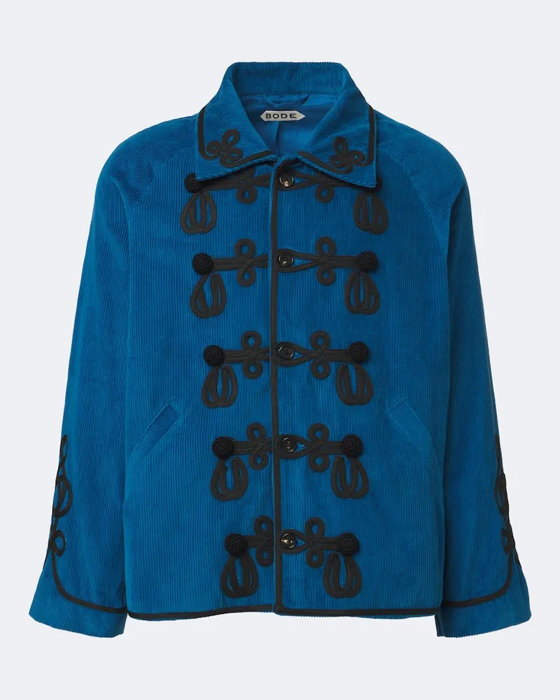 BODE Bestickte Jacke Stagecoach aus Baumwoll-Cord Blau