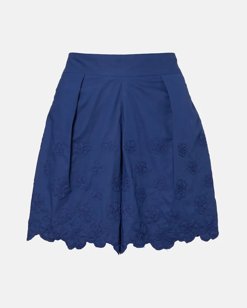 Juliet Dunn Bestickte Shorts aus Baumwollpopeline Blau