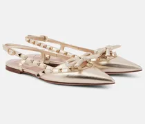 Metallic Slingback-Ballerinas Rockstud aus Leder
