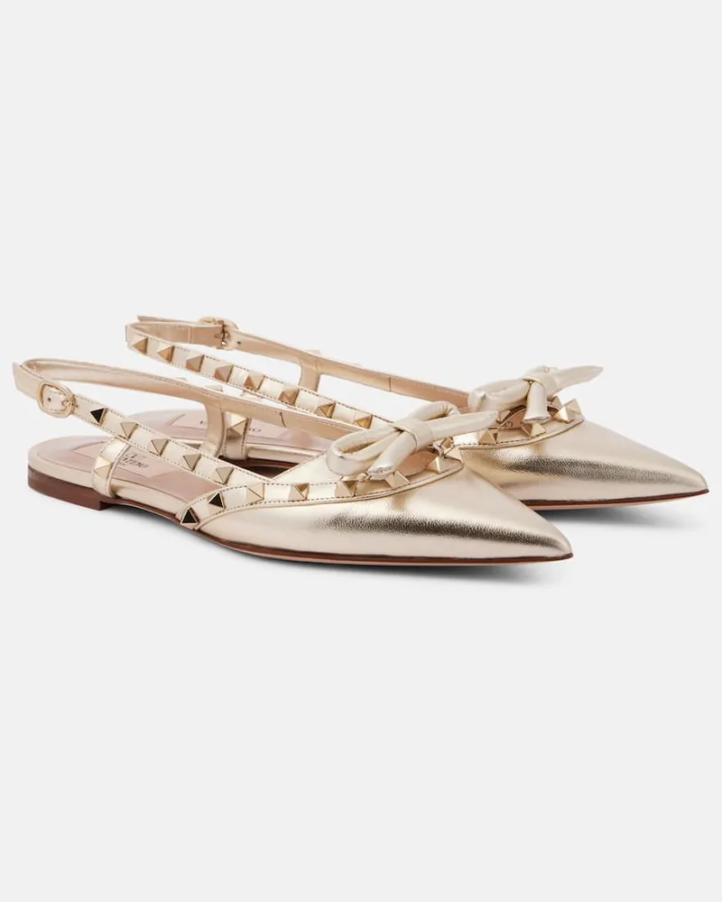 Valentino Garavani Slingback-Ballerinas Rockstud aus Metallic-Leder Gold