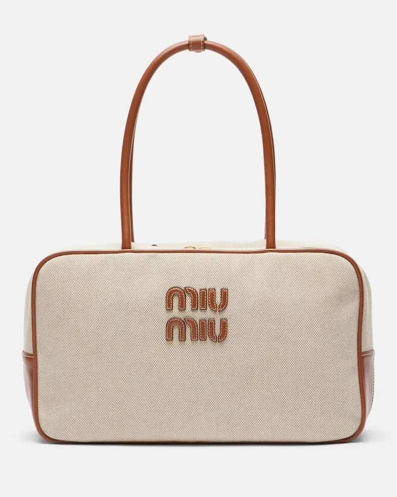 Miu Miu Tote Bag Beau aus Canvas mit Leder Beige