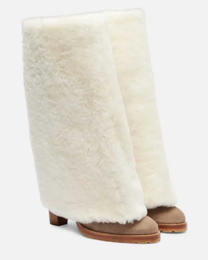 Yves Salomon Stiefel aus Shearling und Veloursleder Beige