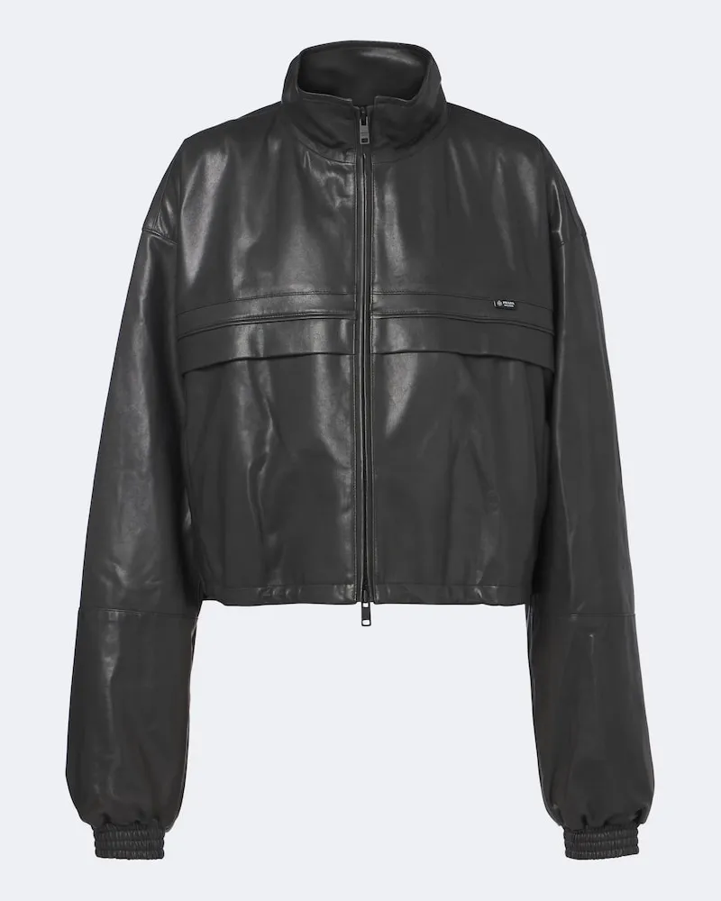 Prada Cropped Jacke aus Leder Schwarz