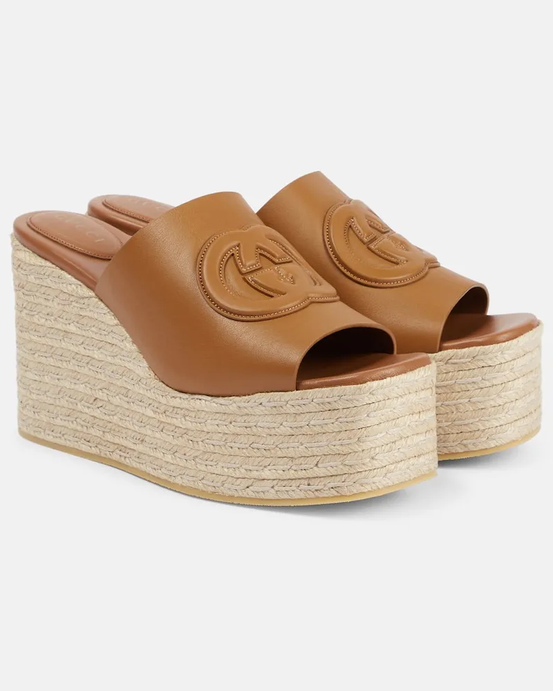 Gucci Espadrille-Wedges GG aus Leder Braun