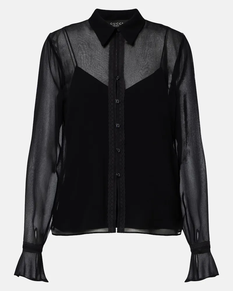 Gucci Hemd aus Seiden-Georgette mit Spitze Schwarz
