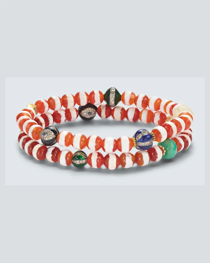 Ileana Makri Set aus zwei Armbändern mit 18kt Gelbgold, Sterlingsilber und Edelsteinen Multicolor