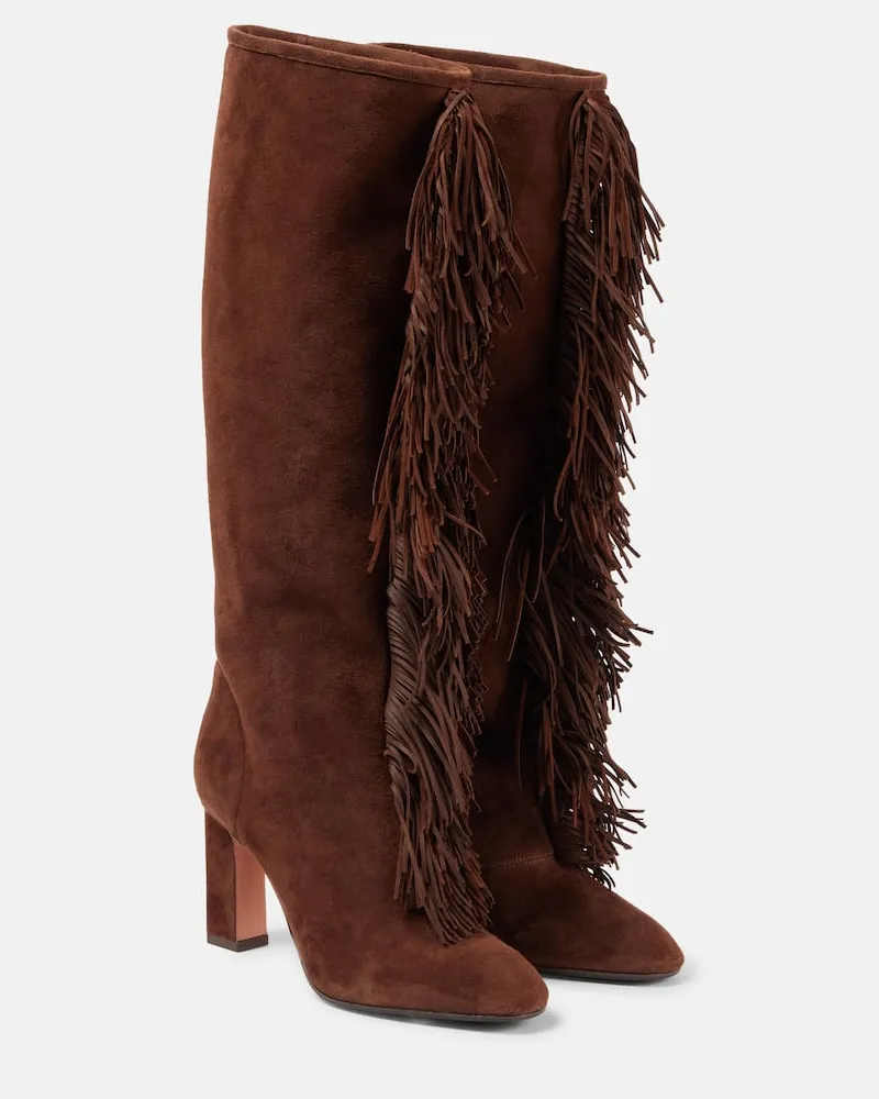 Aquazzura Stiefel Gytane 85 aus Veloursleder Braun