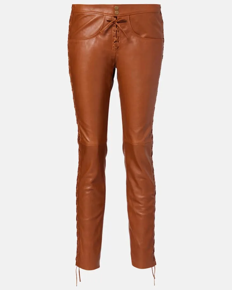 Isabel Marant Schmale Hose Cyerra aus Leder Braun