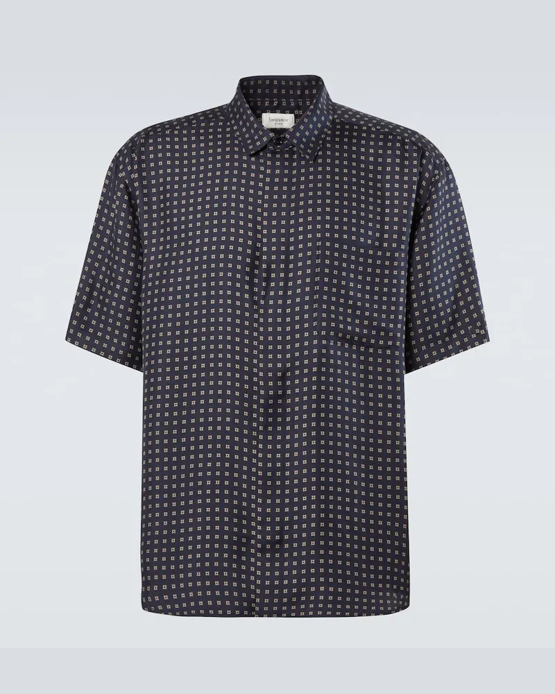 Saint Laurent Bedrucktes Hemd aus Seide Blau