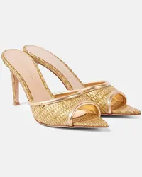 Gianvito Rossi Pantoletten Marbella aus Raffiabast mit Leder Gold