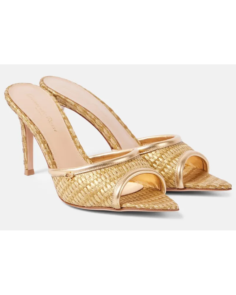 Gianvito Rossi Pantoletten Marbella aus Raffiabast mit Leder Gold