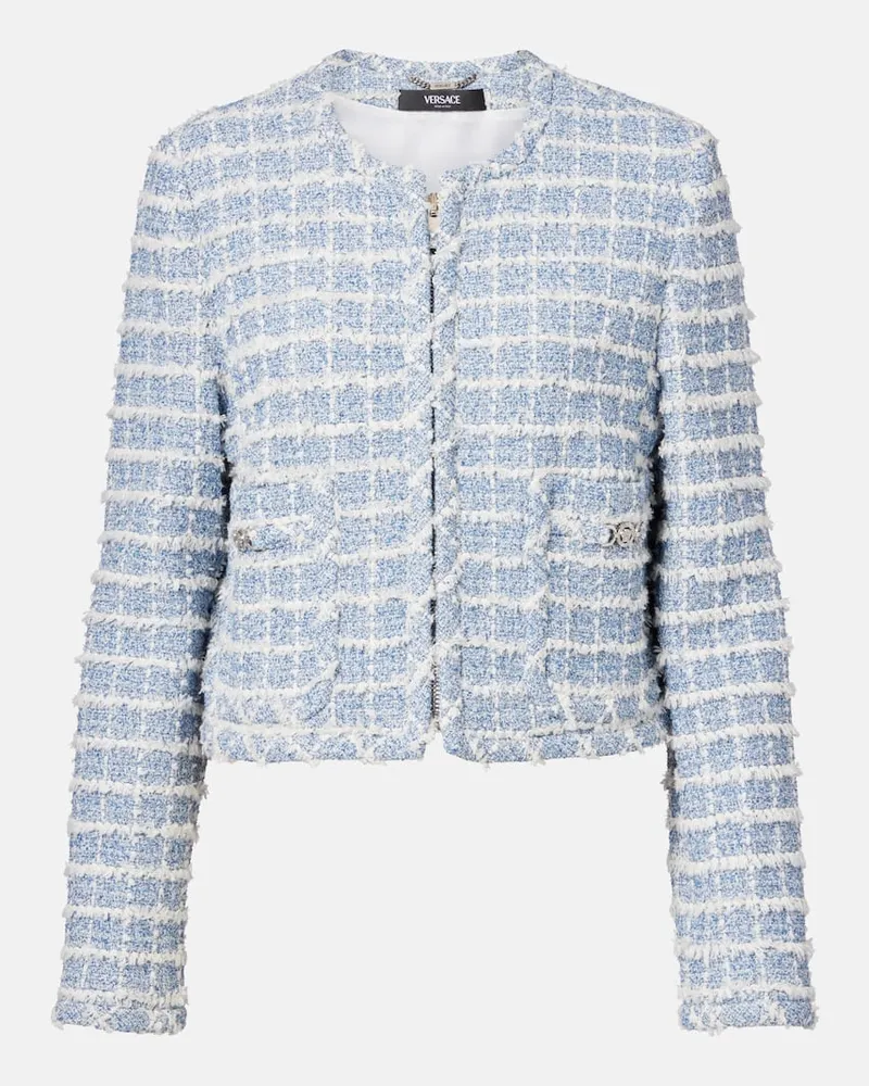 Versace Cropped-Jacke Medusa aus Tweed Blau