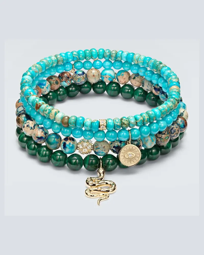 Sydney Evan Set aus vier Armbändern aus Edelsteinen mit 14kt Gelbgold Multicolor