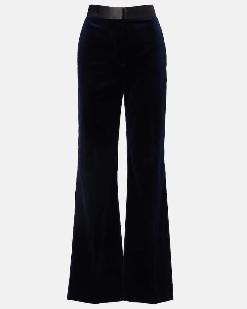Victoria Beckham Weite Hose aus Samt mit Satin Blau