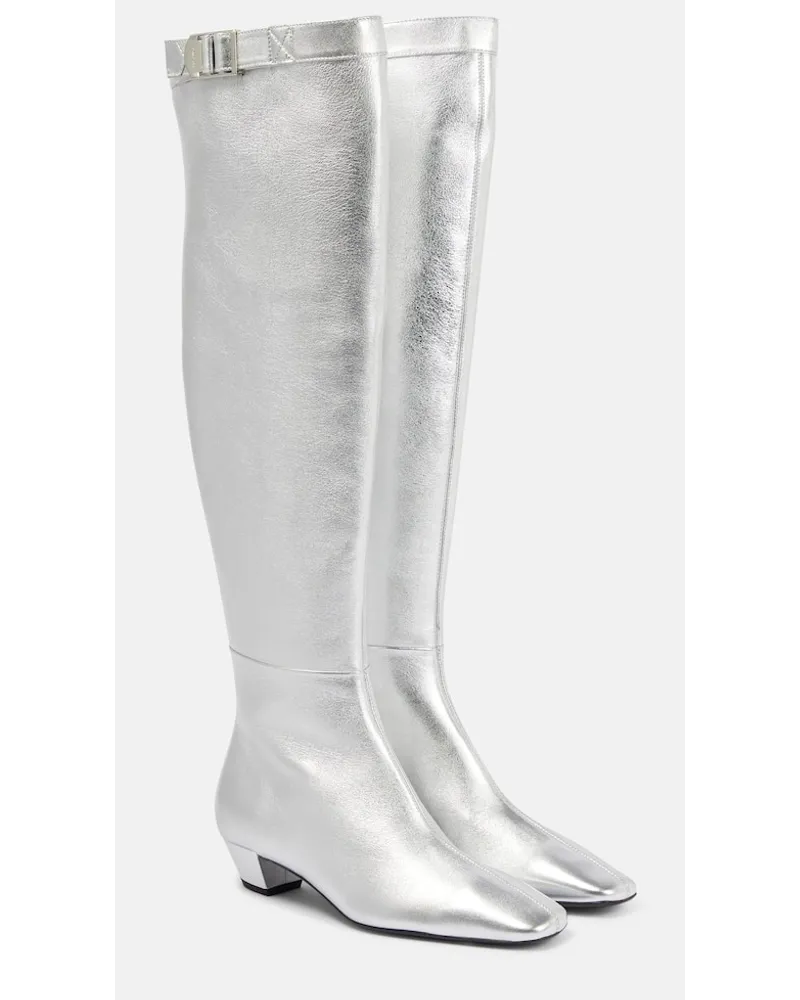 Tom Ford Overknee-Stiefel aus Metallic-Leder Silber