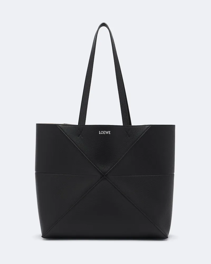 Loewe Tote Bag Puzzle Fold Medium aus Leder Schwarz