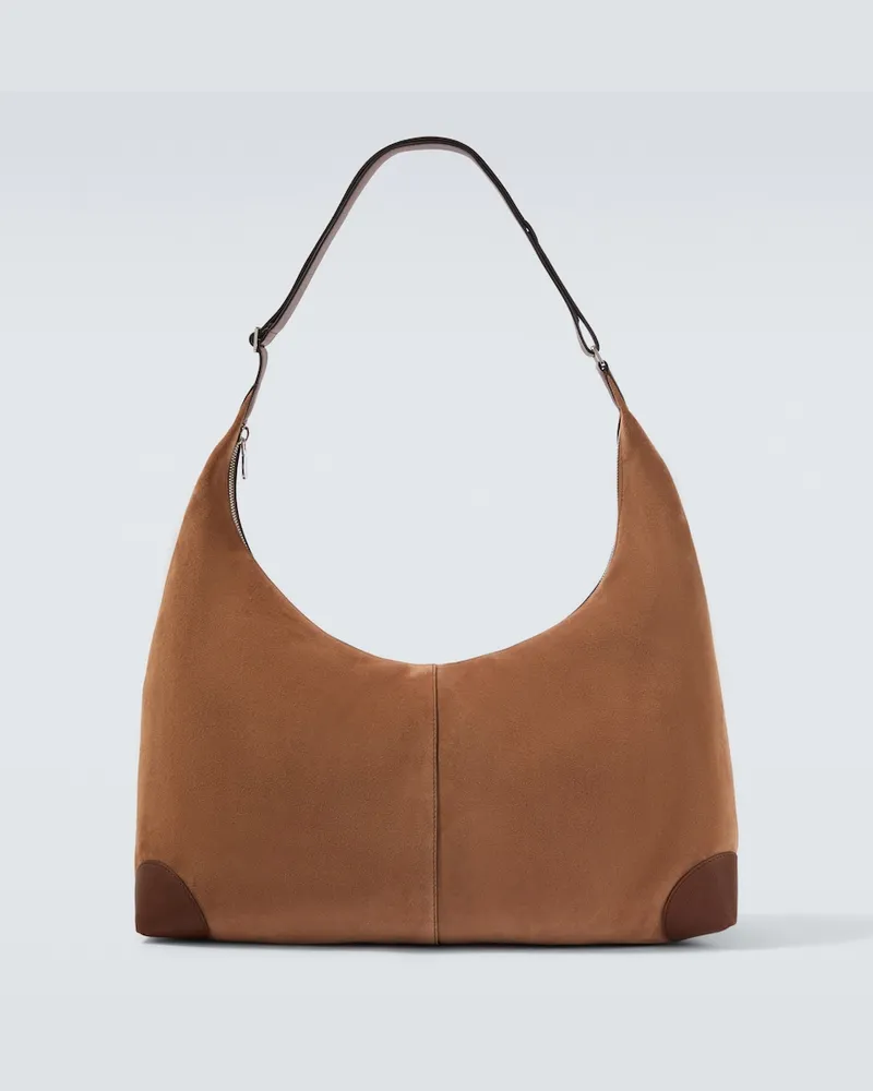 Brunello Cucinelli Schultertasche aus Veloursleder und Leder Braun