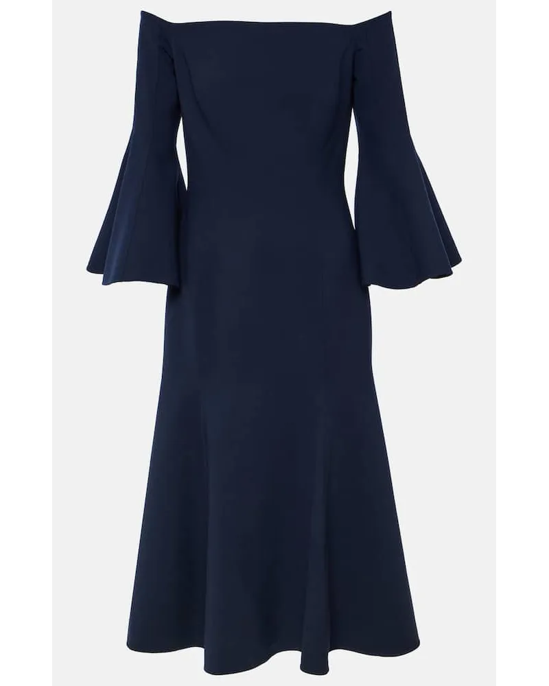 Oscar de la Renta Off-Shoulder-Midikleid aus einem Wollgemisch Blau