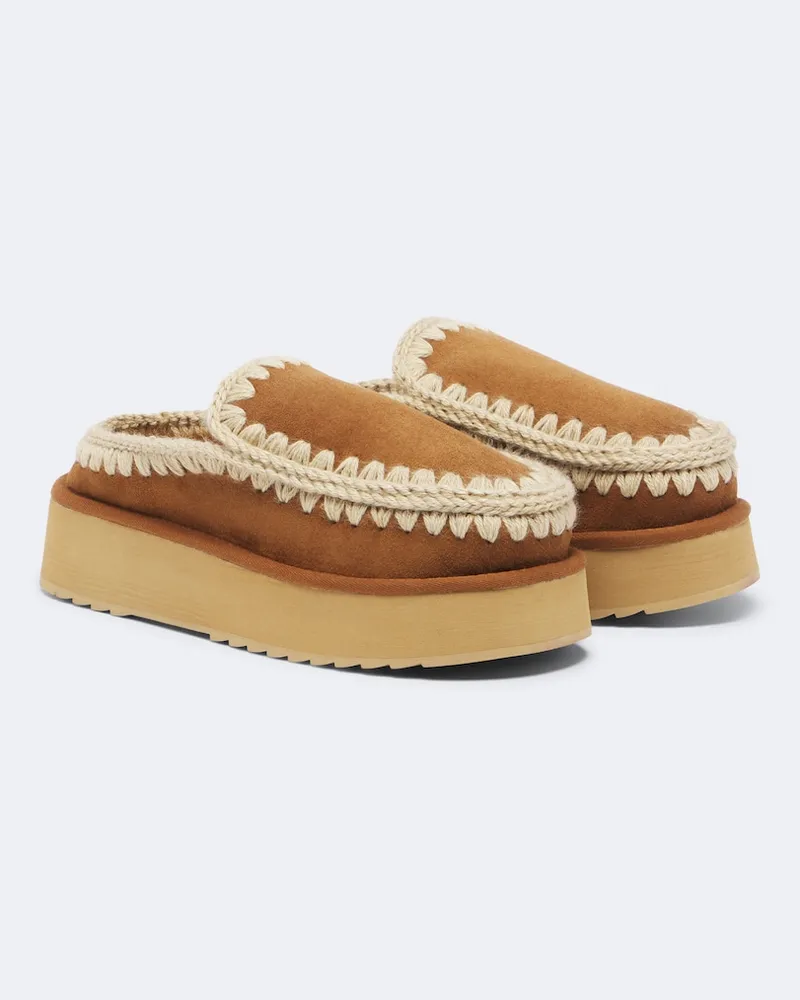 Mou Clogs aus Veloursleder mit Shearling Braun