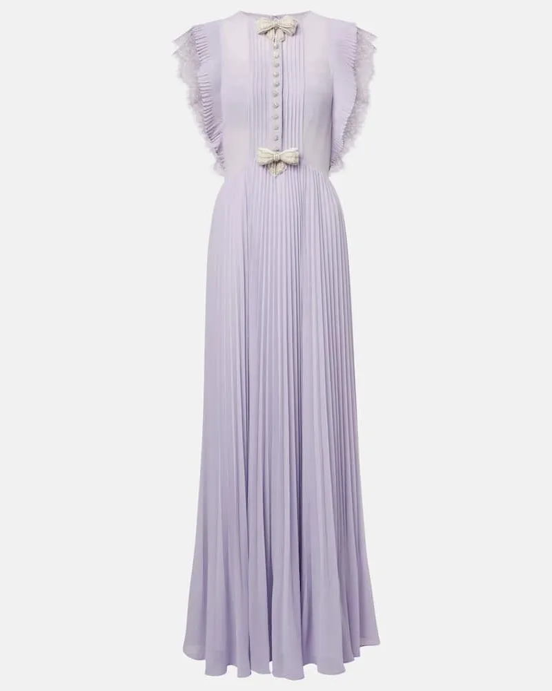 Self-Portrait Verziertes Maxikleid aus Chiffon Lila