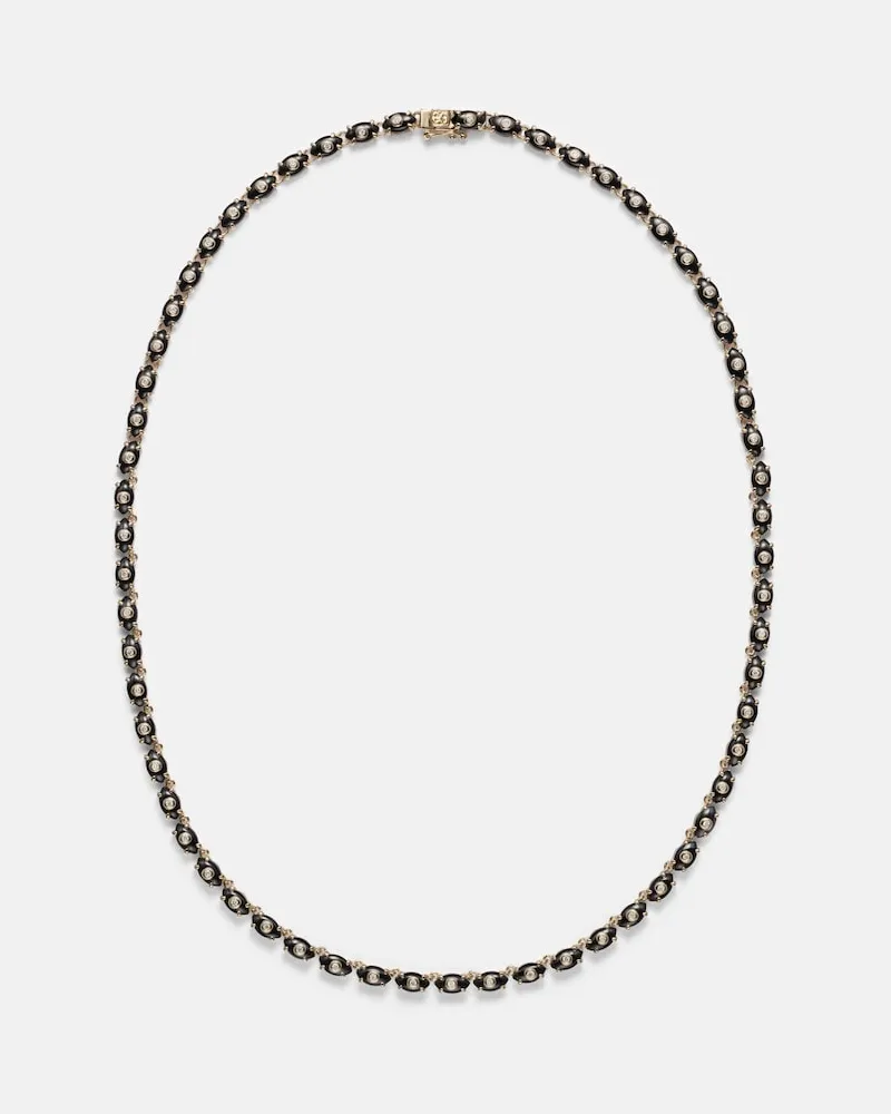 Sydney Evan Halskette Tiny Carved Stone aus 14kt Gelbgold mit Diamanten und Onyx Gold