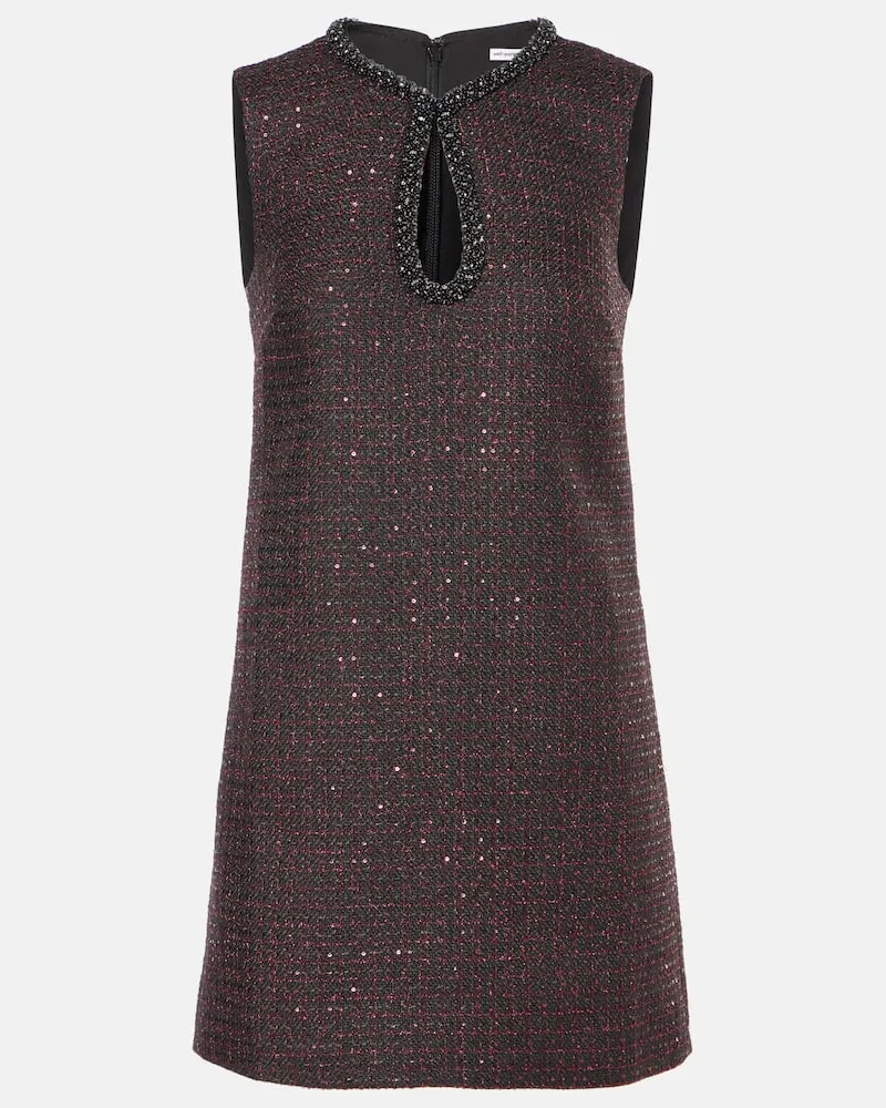 Self-Portrait Minikleid aus Tweed mit Pailletten Schwarz