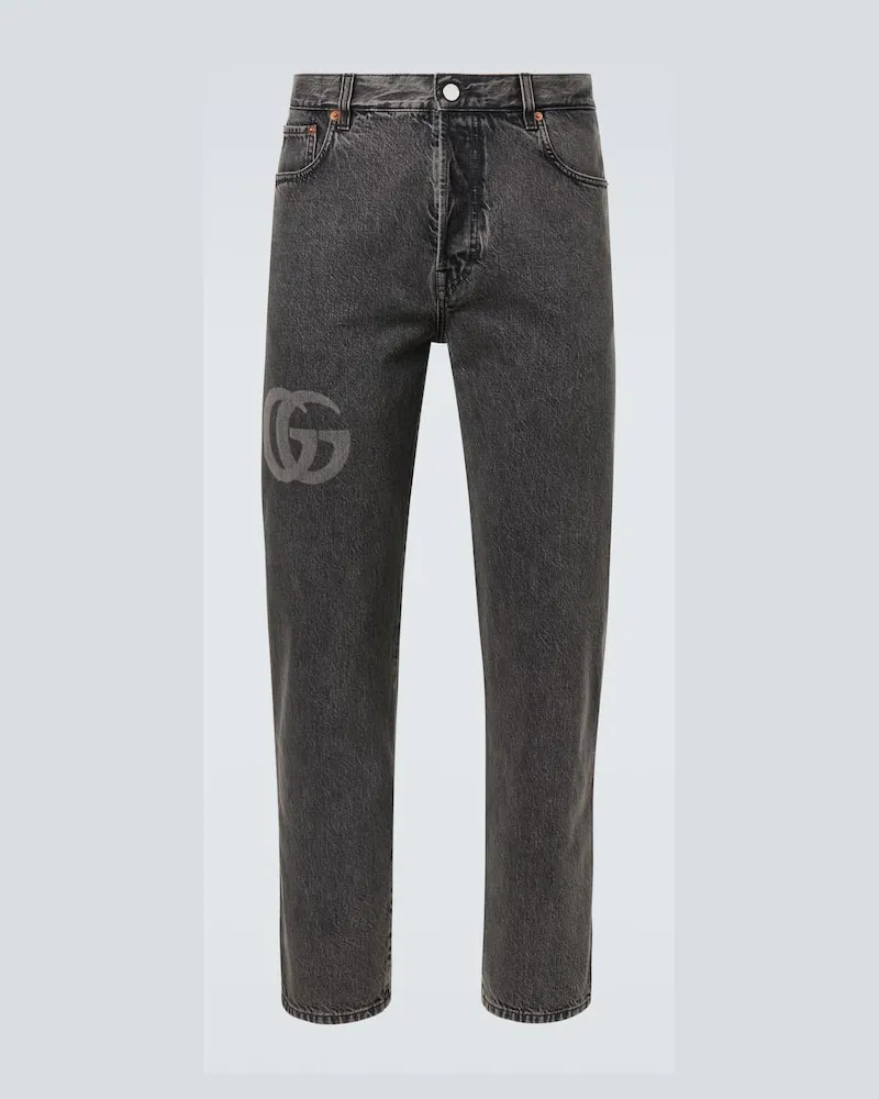 Gucci Cropped Slim Jeans Double G Grau