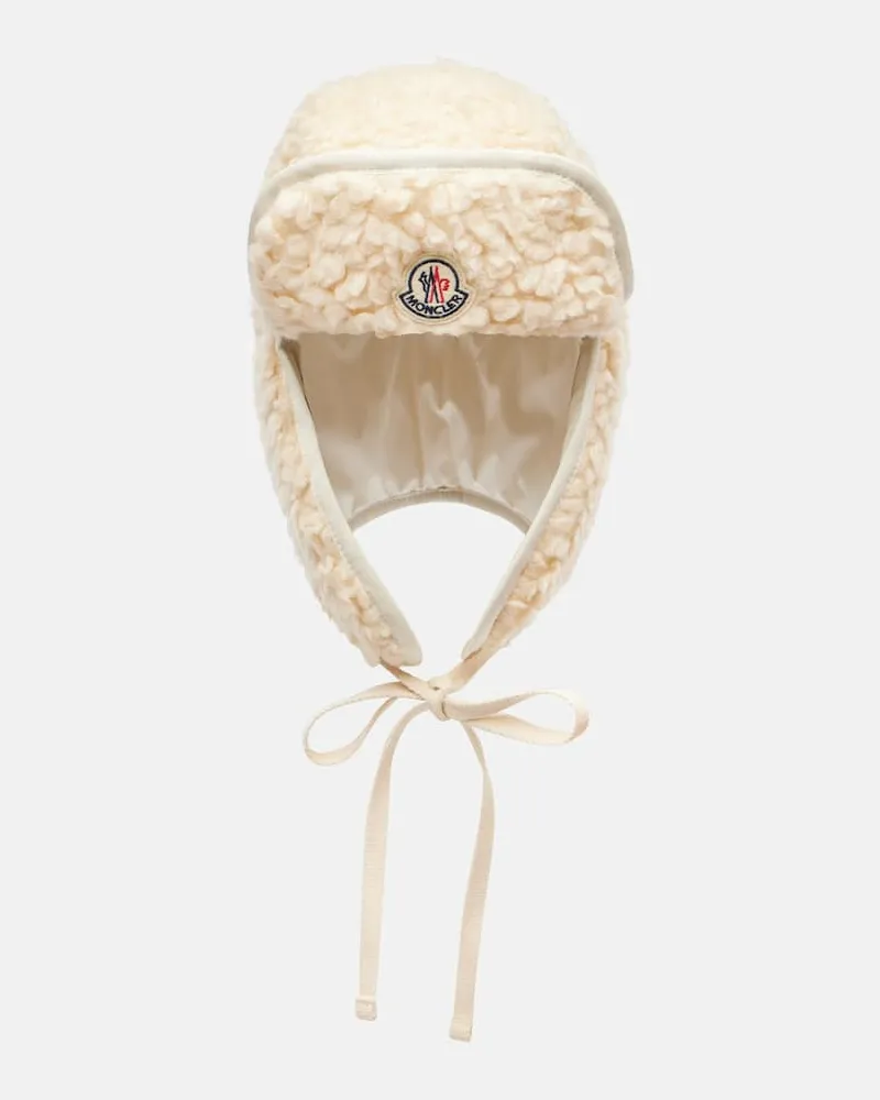 Moncler Wendbare Mütze Aviator mit Teddyfleece Weiß