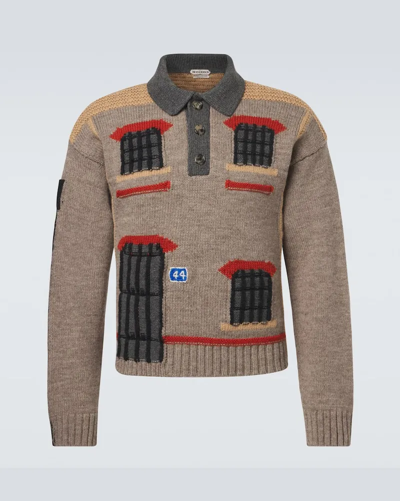 J.W.Anderson Bestickter Polopullover aus Wolle Beige