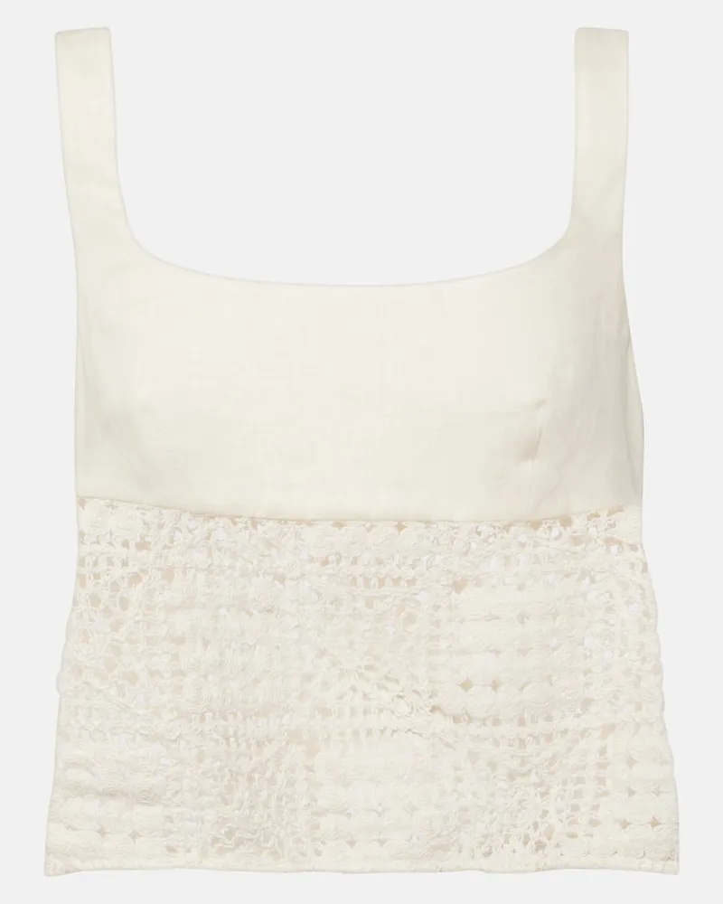 SIR Cropped-Top Rayure aus Leinen Weiß