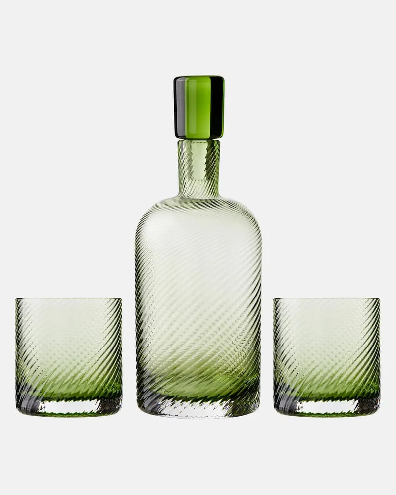 NasonMoretti Set Borealis aus Flasche und zwei Tumbler-Gläsern Grün