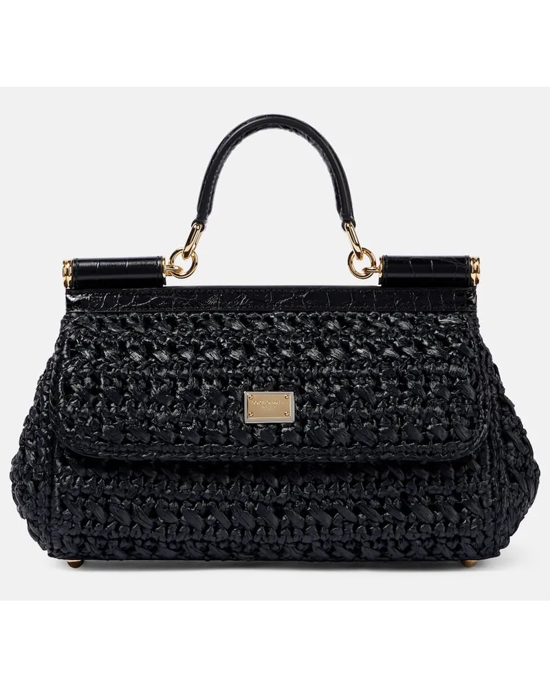 Dolce & Gabbana Tote Sicily Medium aus Raffiabast Schwarz