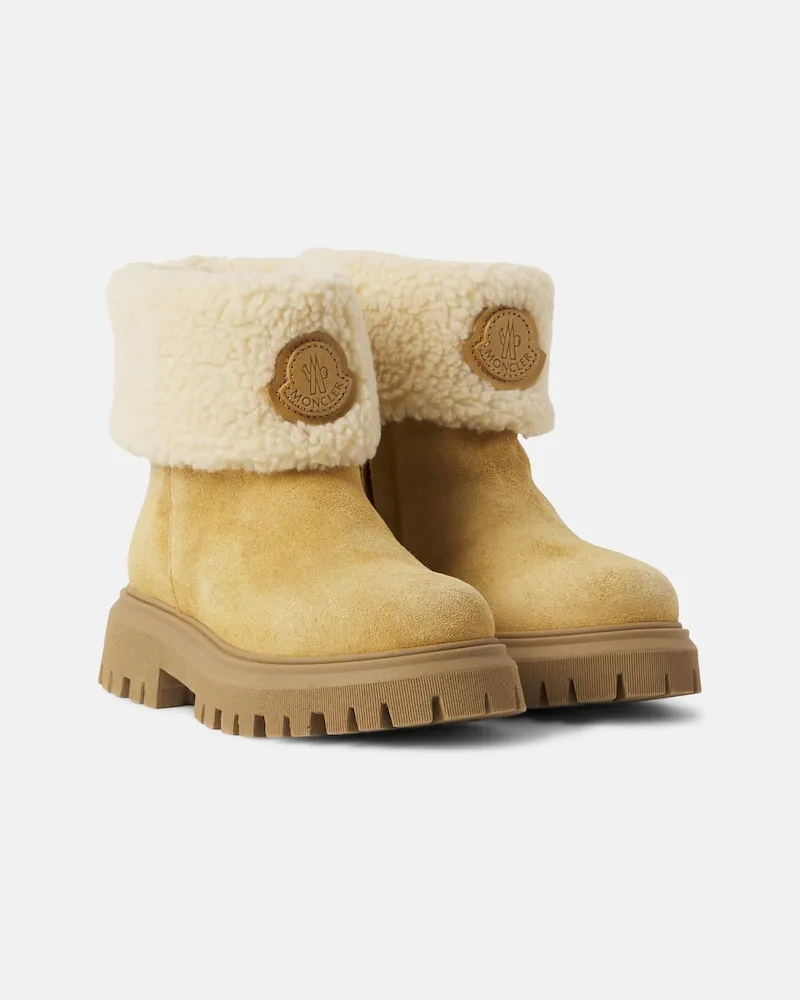 Moncler Stiefel Petit Aurea Mid aus Veloursleder Beige