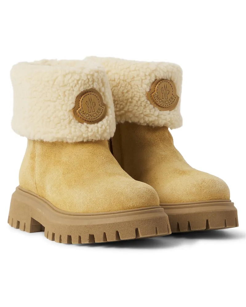 Moncler Stiefel Petit Aurea Mid aus Veloursleder Beige