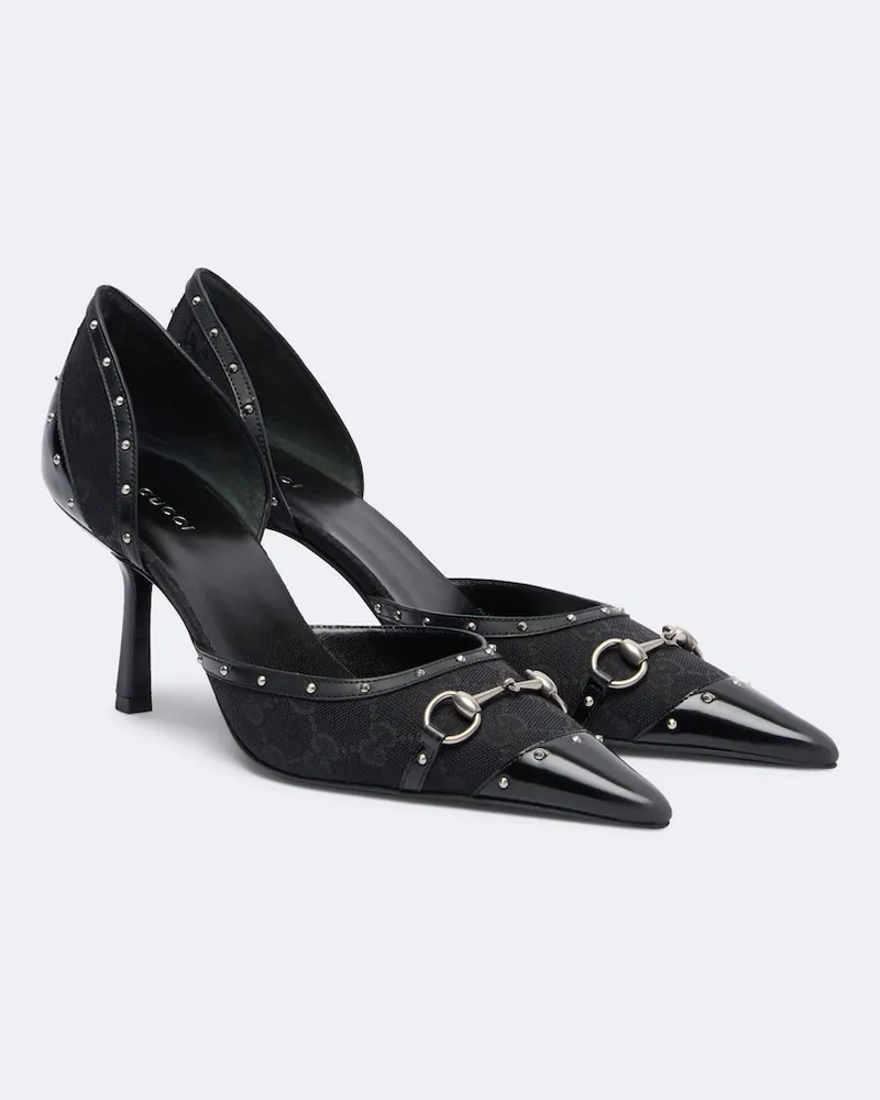 Gucci Pumps Savoy Horsebit GG aus Canvas Schwarz
